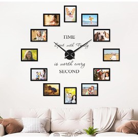 DIY Picture Frames Collage Wall Decor Family 4x6 Frames Picture Wall Decor - Large Wall Clocks for Living Room Decor Big Decorative Black Wall Clock Modern Non Ticking
