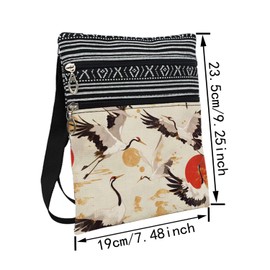 LiuenMgg Japanese Ukiyoe Crane Messenger Bag Small Ethnic Pattern Printed Adjustable Strap Crossbody Zipper Bag Japanese Ukiyoe Crane Phone Bag Wallet Cute Shoulder Handbag for Women Friends