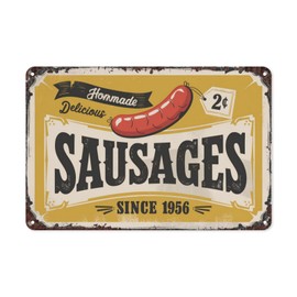 Sausage Homemade Delicious Meat Hot Dog Food Vintage Tin Sign, 8X12 Inch Retro Metal Wall Decor for Kitchen, Diner, or BBQ Theme, Classic Sausage Wall Art for Foodies