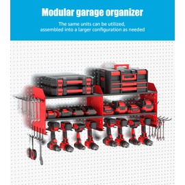 CCCEI Pack of 2 Modular Power Tools Organizer, Drills and Battery Storage Wall Mount, Garage Shop Organization, Anniversary, Birthday, Gifts for Men, Father, Red.