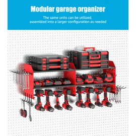 CCCEI Pack of 2 Modular Power Tools Organizer, Drills and Battery Storage Wall Mount, Garage Shop Organization, Anniversary, Birthday, Gifts for Men, Father, Red.