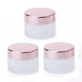 Clear Frosted Round Glass Jar With Rose Gold Lid, Empty Small Sample Travel Size Cosmetic Containers Pot For Eye gel Face Cream Makeup Beauty Products Oil Salve Ointment DIY Slime (30g / 1 oz, 3 Pack)