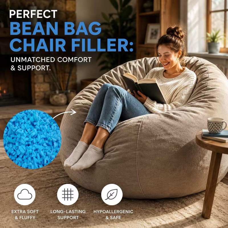 Blue 10Ibs Shredded Memory Foam Filler for Bean Bags, Pillows