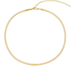 LEGITTA Damen Fischgrätenmuster Kette Choker in Gold Zarte Schlangenkette Halskette aus Edelstahl Titan Schmuck Nickelfrei