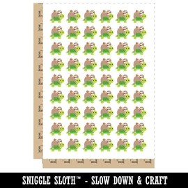 Sloth Riding Turtle Temporary Tattoo Water Resistant Fake Body Art Set Collection - 54 1" Tattoos (1 Sheet)