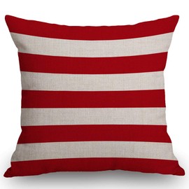 SSOIU Red Stripe Cotton Linen Outdoor Pillow Cases Square Standard Cushion Covers for Sofa Couch Bed 18x18 inch