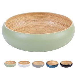HABITAAS Fruit Bowl For Kitchen Counter, Decorative Bowl, Large Serving Bowl Or Fruit Basket For Kitchen Spun Bamboo (Sage)