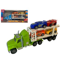 Car Truck with 4 Car Truck Toy and 4 Large 32 cm Truck with Clutch Movement Super Tir Double Load Level Truck