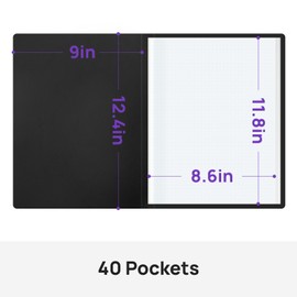 JEFURE A4 Display Folder with Plastic Sleeves, Display Book Folders with 40 Pockets, Presentation Folder, Project Folders for Storing Document and Certificate(1 Book, Black)