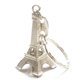 12 Pack - Silver Eiffel Tower Key Chain Favor from Paris, French Souvenirs Key Rings