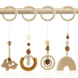 Play Arch Baby Toy from 0 Months Play Arches Baby Gym Pendant Wooden Pack of 4 Play Arch Baby Toys for Girls Boys Baby Toy for Baby Seat Pram Car Seat Toy (Brown)
