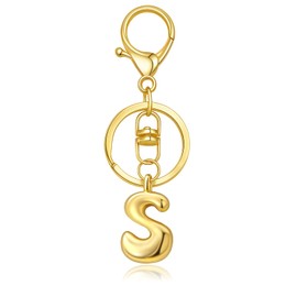 SKYFUN Gold Letter Keychain for Women Cute Bubble Initial Keychain Charms for Purses Bags Handbags Wallet Backpack Accessories, Gold S