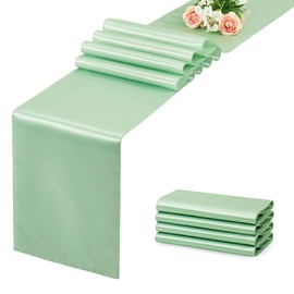 Sage Green Table Runner 12x108 Inches Long, Satin Silk-Like Smooth Table Decor for Wedding Prom Event Party, 4 Pack
