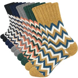 ouhos 5 Pairs Womens Ladies Nordic Thermal Socks Thick Winter Warm Walking Hiking Work Bed Black Socks Gifts for Women 4-7