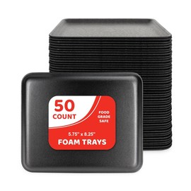 Hygloss Black Foam Meat 5.75" x 8.25" Bulk Tray for Crafts, Food, Painting, 50-Pack, 50 Piece