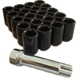 BIMECC Set of 20 Alloy Wheel Tuner Nuts with Tuner Key Compatible with Ford | Mazda | Honda | Kia | Suzuki - M12x1.5 Slim Lug Nuts - Taper - Black - Slimline Nuts