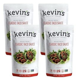 Kevin’s Keto and Paleo Friendly Classic Taco 4 Pack - Natural Foods No Refined Sugar, Vegetarian & Gluten Free: 4 Simmer Sauce Pouches. Use with Ground Beef/Turkey, or Your Favorite Meat Substitute.