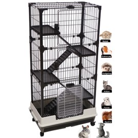 53-inch Multi-Levels Indoor/Outdoor Small Animal Rabbit Bunny Hutch Guinea Pig Hedgehog Ferret Cat Chinchilla Squirrel Habitat Cage 4 Doors Pull Out Tray Rolling Wheels