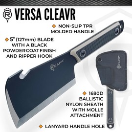 Reapr Versa Cleavr 5″ Fixed Blade Cleaver Knife with Sheath – 420 Stainless Steel, Full‑Tang, Plain Edge