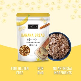 Safe + Fair Banana Bread Granola – Allergen-Free with Whole & Ancient Grains – Gluten-Free, Plant-Based, Non-GMO, No Artificial Ingredients – Perfect for Breakfast or Dessert – 12oz