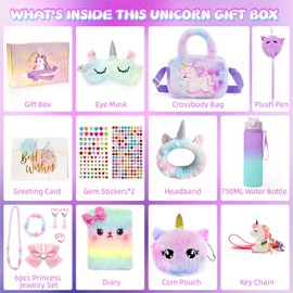 Seyaom Unicorn Gifts for Girls Age 4-12, Unicorn Stuffed Girls Toys Set Christmas Birthday Gifts with Plush Diary Headband Eye Mask Water Bottle for Girls 4 5 6 7 8 9 10 Years Old