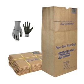 30 Gallon Lawn & Leaf 2-Ply Heavy-Duty Yard Waste Compost Refuse Paper Bags with Necessia Garden Gloves, Eco-Friendly, Tear Resistant, Self Standing, Biodegredable, Made in USA, 25 Count