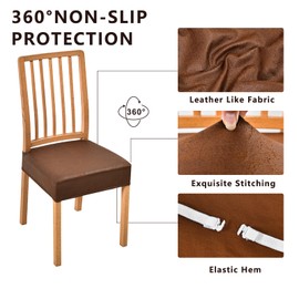 NILUOH Leather Like Seat Covers for Dining Chairs Set of 4, Stretch Dining Room Chair Covers Chair Slipcover Removable Washable Kitchen Chair Seat Protector Covers (Rear-Covered, Coffee)