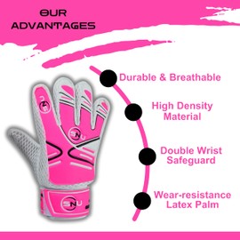 Junior Football Goalkeeper Gloves for Boys, Kids, and Youth Soccer Goalie Gloves with Super Grip Palms and Durable Protection (Pink, 7)
