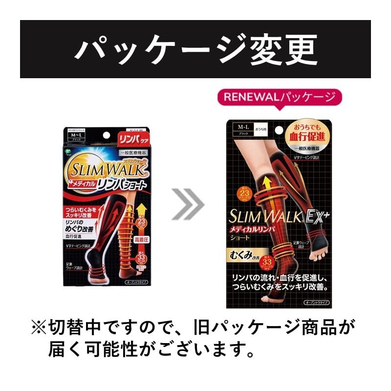 Compression Socks Slim Walk Medical Lymph Socks Short Toeless Black