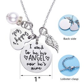 I Used To Be His Angel Now He's Mine Angel Necklace Wing Heart Charm Memorial Jewelry Smpathy Gift Loss Of Dad Father Funeral Gifty