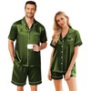 Ekouaer Satin Matching Pajamas Sets Couple Silk Button Down Sleepwear