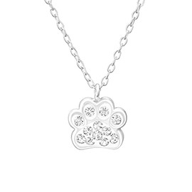 Laimons Dog Paw Print Necklace 39cm + 3cm Extender 1mm Thickness with Genuine European Crystals - For Animal Lovers and Girls Sterling Silver 925, Sterling Silver, Not Applicable