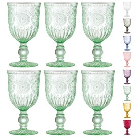 Yungala Green Wine Glasses Set of 6 Vintage Hobnail Goblets 10 oz Dishwasher Safe
