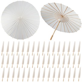 SAYAYA 50 Pieces 33 Inches Paper Umbrellas White Paper Parasol Umbrella Large Chinese Japanese Oiled Paper parasol DIY Painting Paper Umbrellas for Wedding Photo Prop Bridal Party Decor (50 PCS)