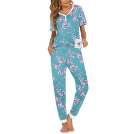 Ekouaer Pjs Set for Women Short Sleeve Pj Sleepwear Long Pants Lounge Sets 2 Piece Floral Pajamas