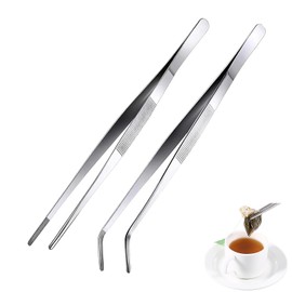 Pack of 2 Tweezers Pointed, Long Tweezers, Pointed Tweezers, Curved Tweezers, Blunt Tweezers, for Water Pets, Coral, Crafts, Cooking, Repair