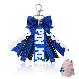 Navy Blue Cheer Bow Keychain for Purse Backpack Charm for Girls Kids Cheerleader Graduation Gifts for Students Sports Team Gift Keychain Pin Me Ribbon for Cheer Bag Glitter Bling Accessories for Women
