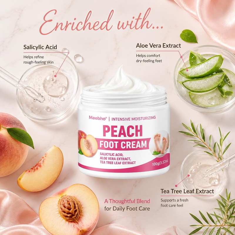 Peach Foot Cream for Dry Rough Feet, Moisturizing Heel Cream