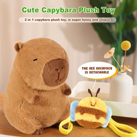 Ditucu Cute Capybara Plush with Bee Backpack Kawaii Capibara Stuffed Aniamls Toys Plushies Gifts for Kids Brown 17 inch
