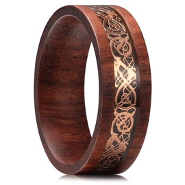 King Will NATURE 8mm Sandalwood Inlay Rose Gold Celtic Wedding Engagement Ring Band Comfort fit 8.5