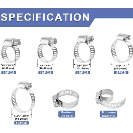 Minzerus Stainless Steel Hose Clamp Assortment, 45 Pack 45 Pcs Kit, Silver