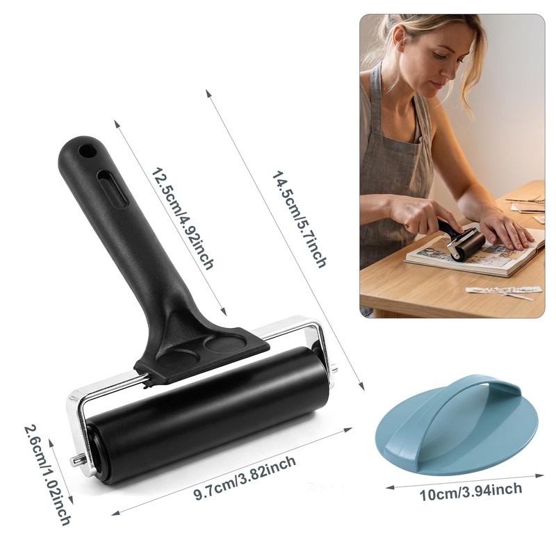4-Inch Rubber Brayer Roller & 4-Inch Plastic Stamp Making Pressure