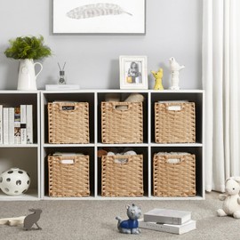 SOCOHOME Cube Storage Box,28x28x28cm Faux Rattan Storage Basket for Toy Clothes Shelf Nursery Closet Waterproof, Non-Mouldy(Light Beige, 2 Pack)