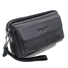 Leather Clutch Bag Wrist Purse for Men Women Travel Outdoor Business Organizer Wristlet Strap Pouch Coin Money Wallet Handbag Multi-Purpose Cell Phone Holder Daypack