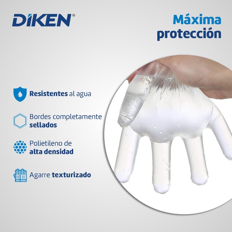 DIKEN 1,000 Guantes de Polietileno Grado Alimenticio para Cocina y