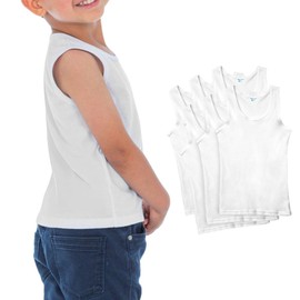 Candyland Boy's White Sleeveless Tank Top: Super Soft and Comfortable 100% Cotton Undershirt 6 Pack by Keychain, 18