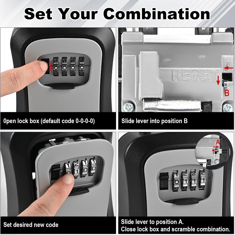 Locilot L Large Key Lock Box, 4.5”x3.7”x1.5” Waterproof Kirsite Combination