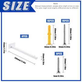 Glarks 4 Pack 12 Inch White Shelf Brackets, Industrial Floating Shelf Bracket, Wall Mounted Heavy Duty Rustic Shelf Brackets with Screws and Anchors for Shelves Support DIY