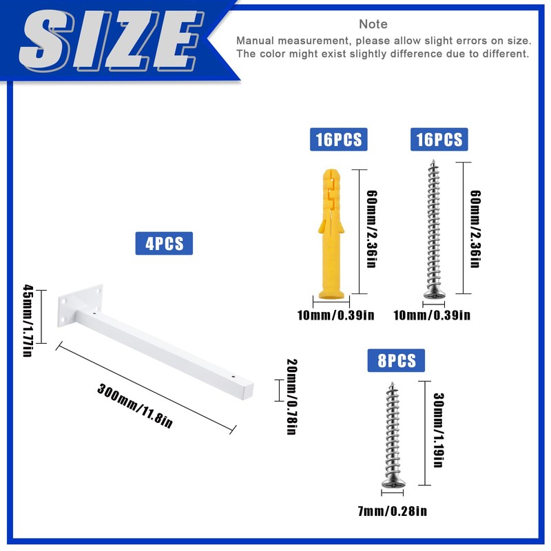Glarks 4 Pack 12 Inch White Shelf Brackets, Industrial Floating