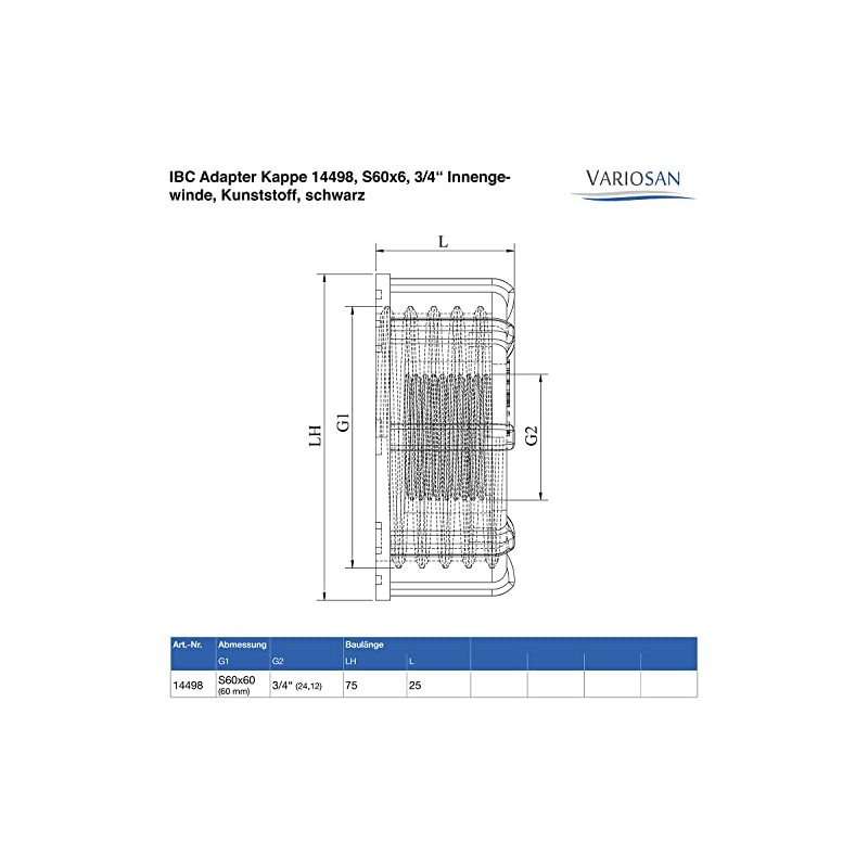VARIOSAN IBC Adapter Cap 14498, S60 x 6, 3/4 Inch